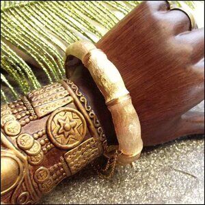 1950s Signed NAPIER Satin Gold Bamboo Bangle Vintage Bracelet 15882
